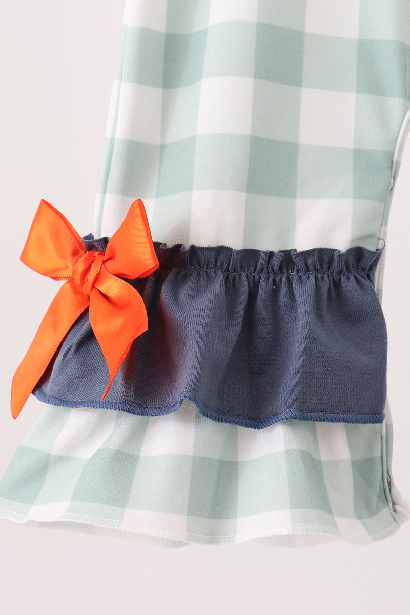 Turkey Embroidery Gingham Ruffle Romper