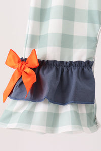 Turkey Embroidery Gingham Ruffle Romper