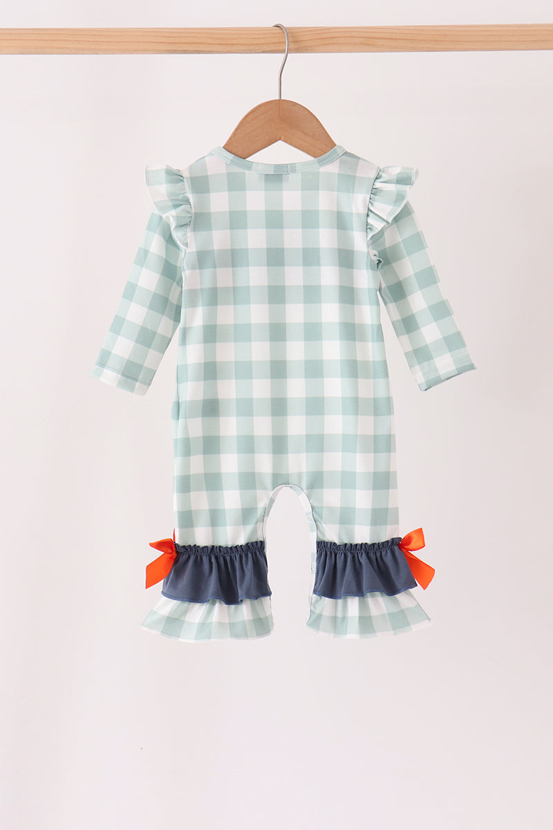 Turkey Embroidery Gingham Ruffle Romper