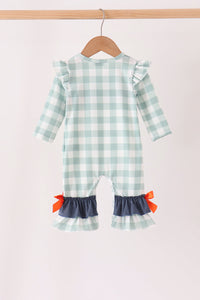 Turkey Embroidery Gingham Ruffle Romper
