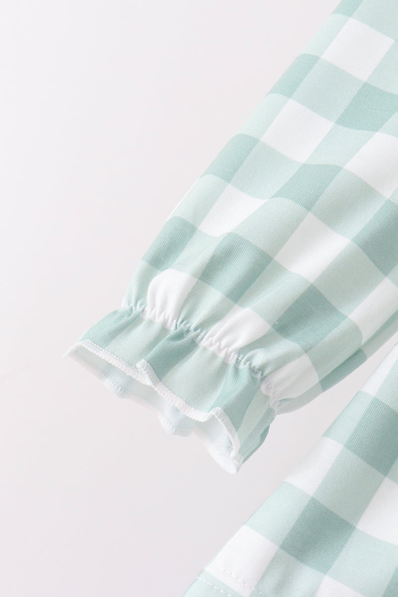 Turkey Embroidery Gingham Ruffle Bloomer Set