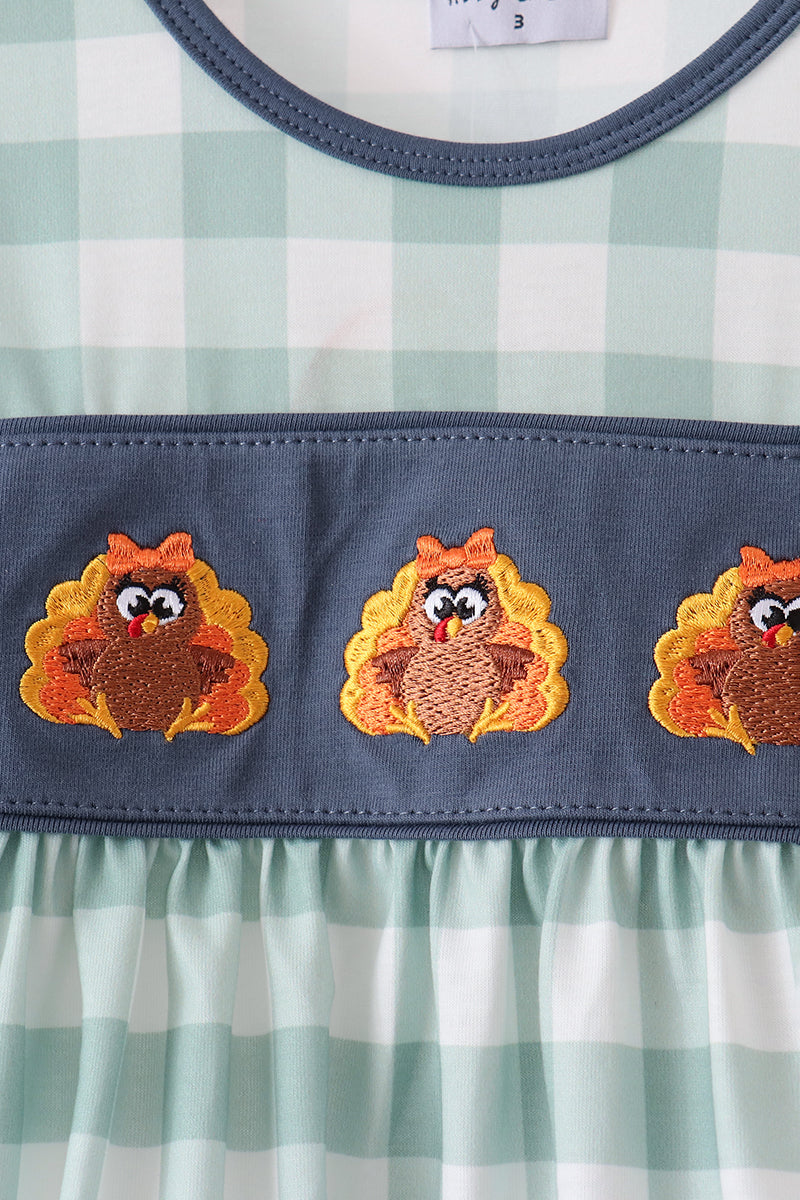 Turkey Embroidery Gingham Ruffle Bloomer Set