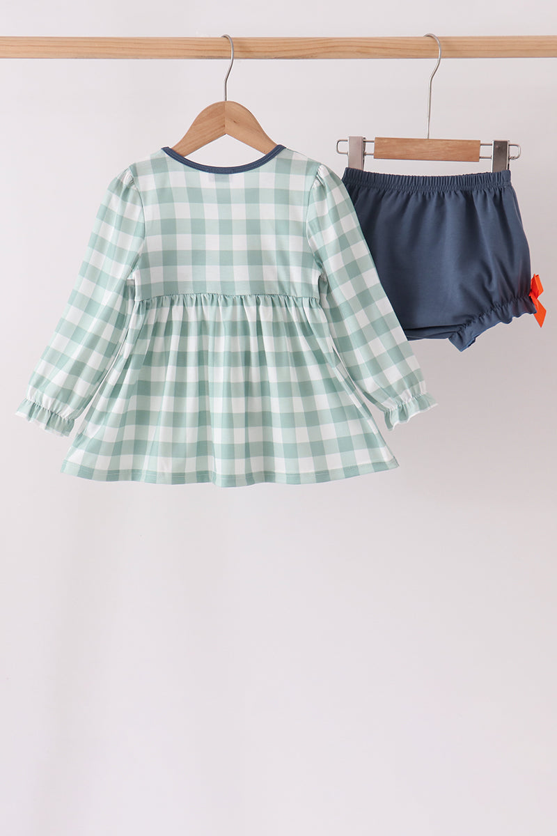 Turkey Embroidery Gingham Ruffle Bloomer Set