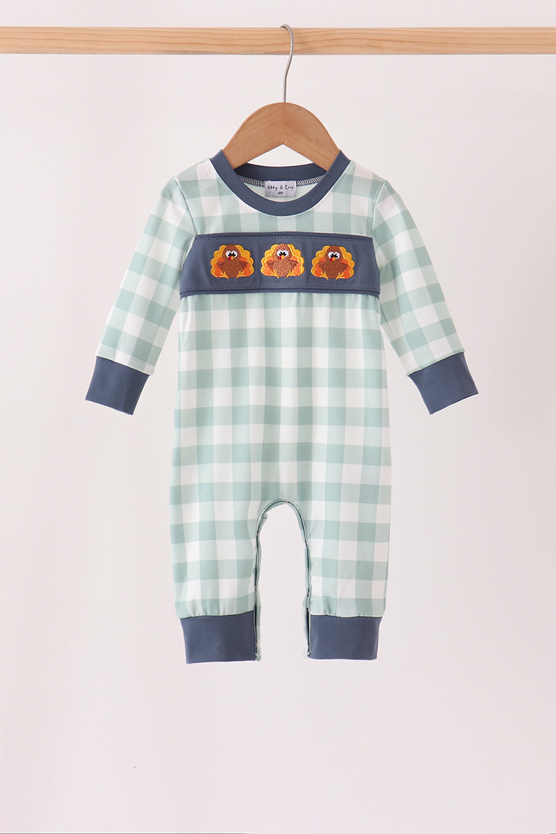 Turkey Embroidery Gingham Romper