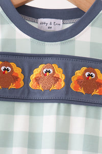 Turkey Embroidery Gingham Romper