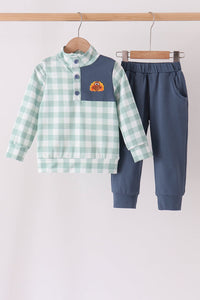 Turkey Embroidery Gingham Jogger Set
