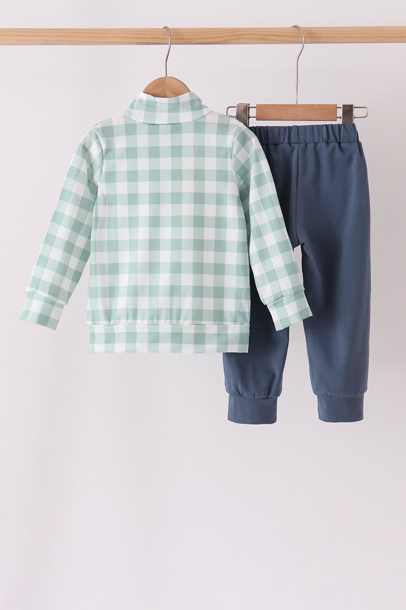 Turkey Embroidery Gingham Jogger Set