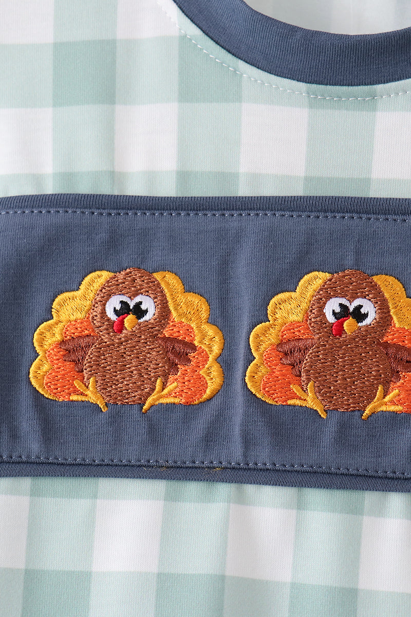 Turkey Embroidery Gingham Pants Set
