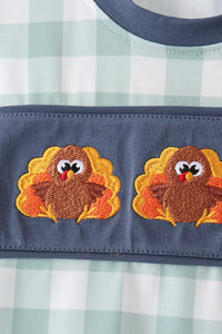 Turkey Embroidery Gingham Pants Set