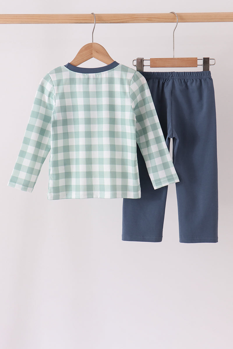 Turkey Embroidery Gingham Pants Set