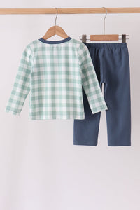 Turkey Embroidery Gingham Pants Set