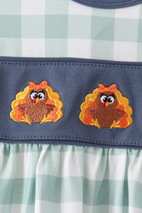 Turkey Embroidery Gingham 2pc Pants Set