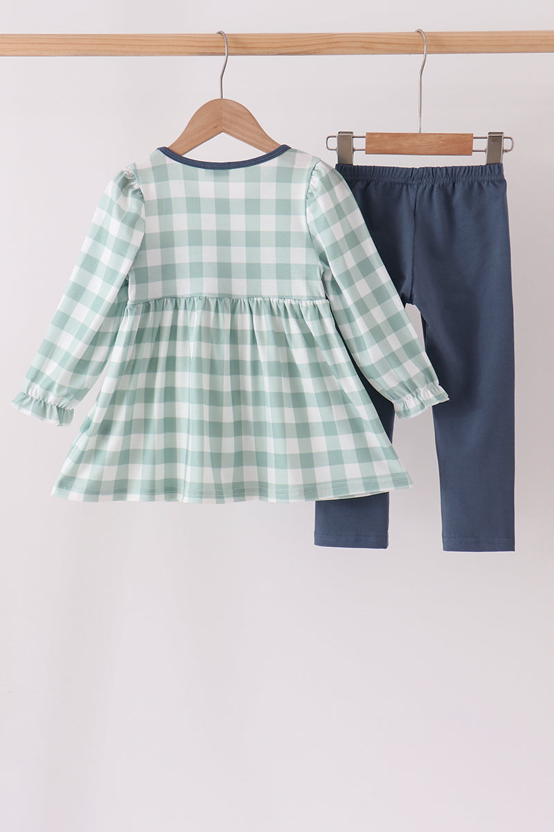 Turkey Embroidery Gingham 2pc Pants Set