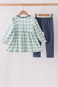 Turkey Embroidery Gingham 2pc Pants Set