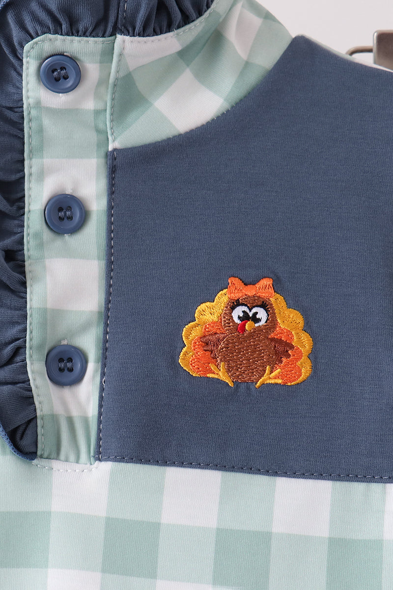 Turkey Embroidery Gingham Ruffle Jogger Set
