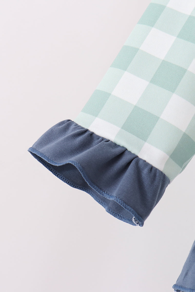 Turkey Embroidery Gingham Ruffle Jogger Set
