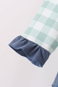 Turkey Embroidery Gingham Ruffle Jogger Set