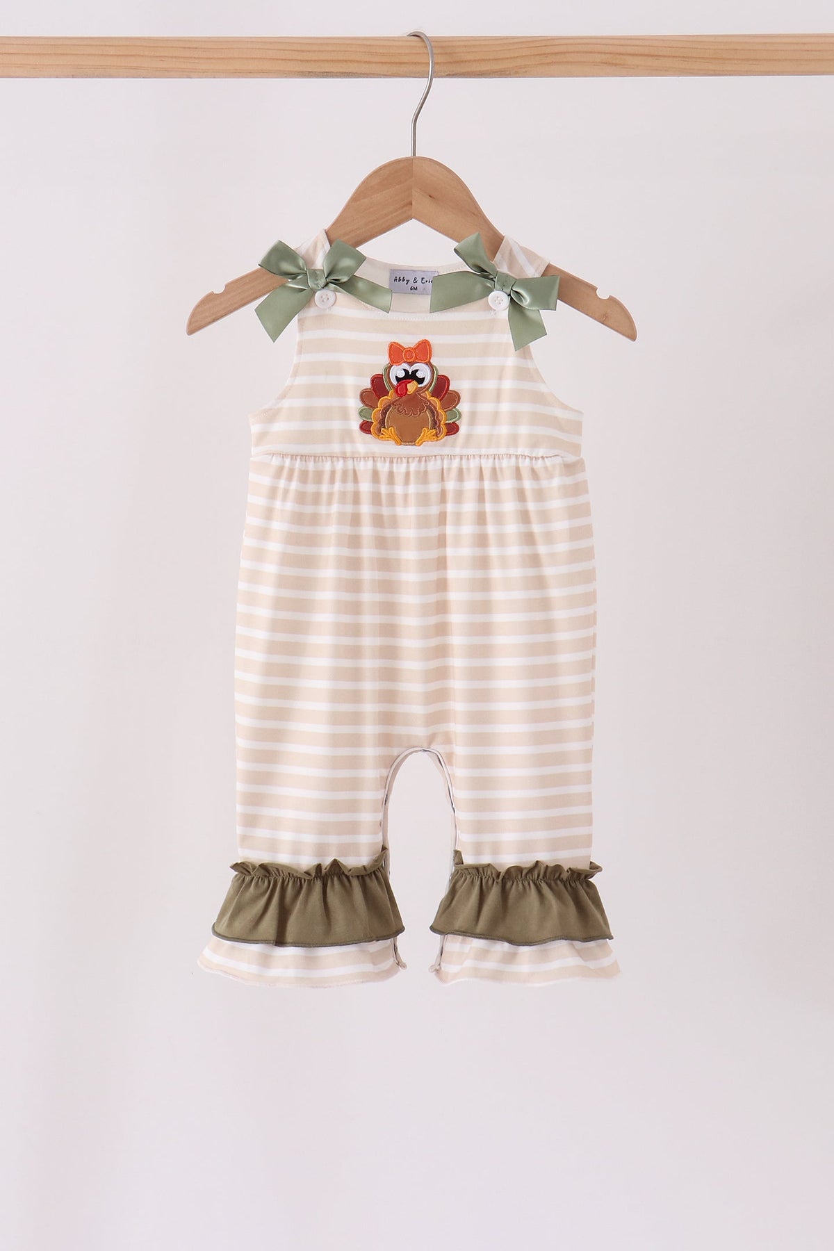 Turkey applique stripe ruffle romper