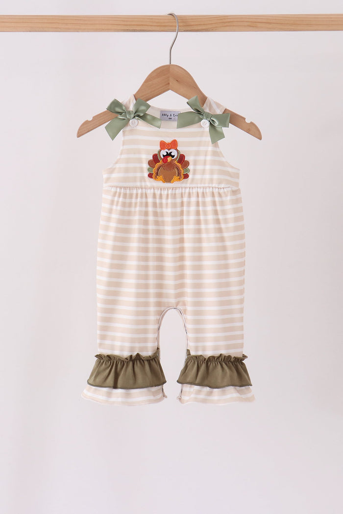 Turkey applique stripe ruffle romper