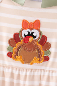 Turkey applique stripe ruffle romper