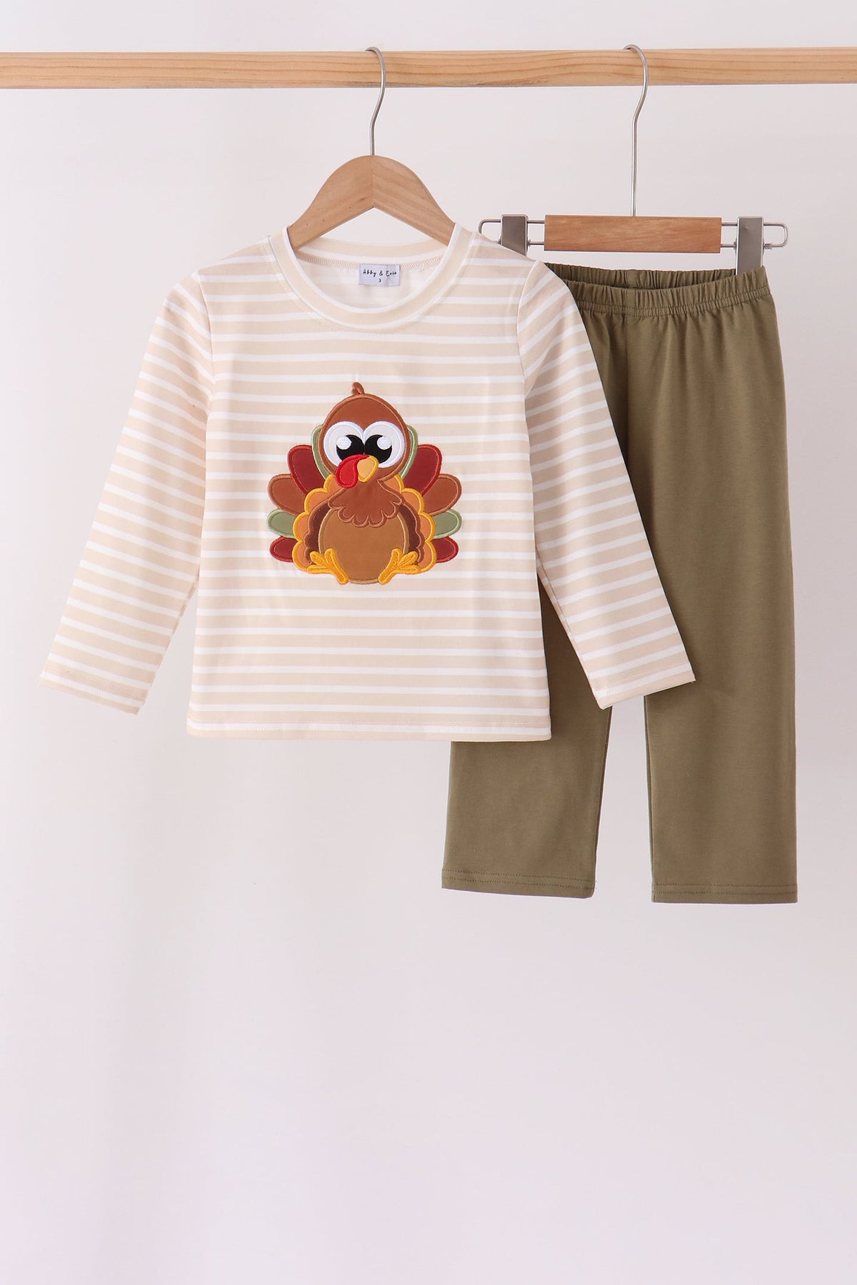 Turkey applique stripe pants set