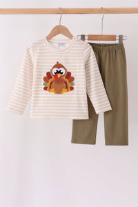 Turkey applique stripe pants set