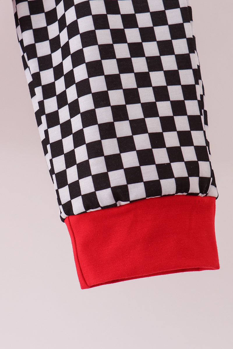 Car embroidery checkered pants set
