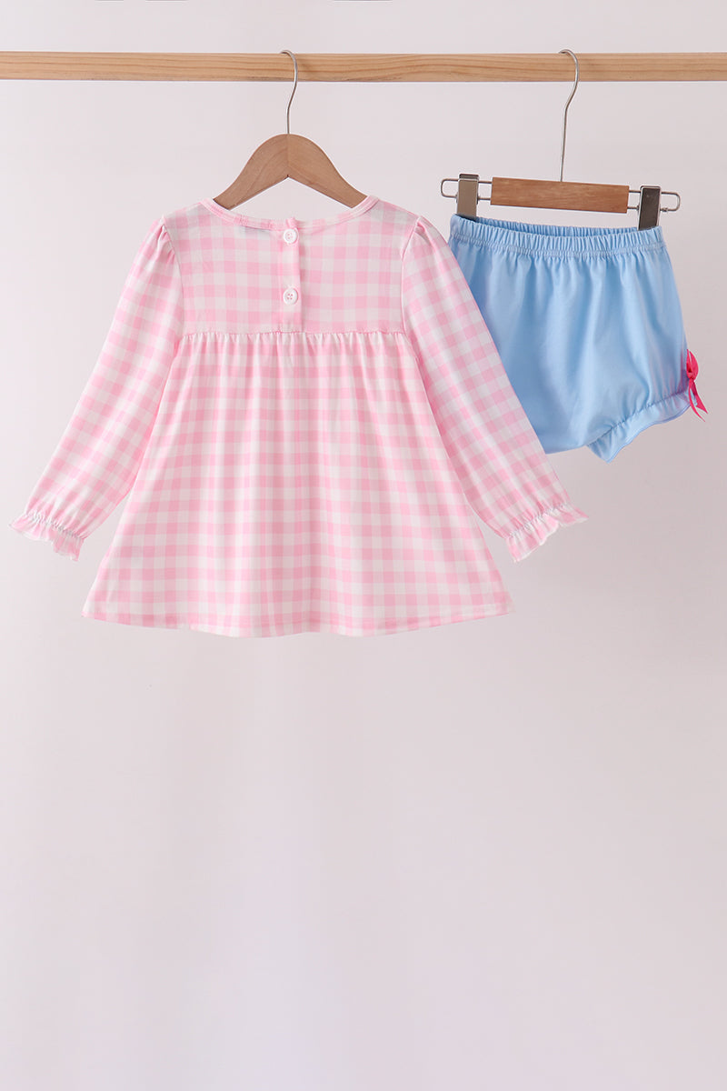 Turkey Embroidery Gingham Bloomer Set