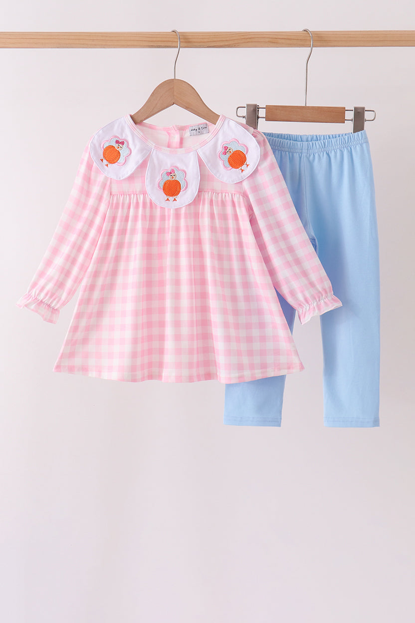 Turkey Embroidery Gingham Pants Set