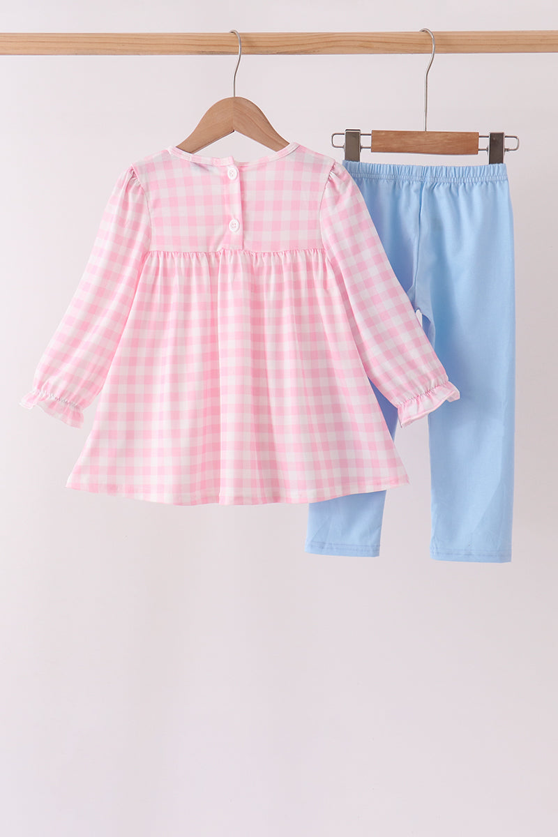 Turkey Embroidery Gingham Pants Set