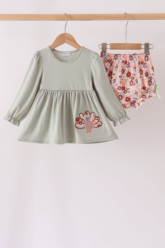 Turkey Applique Bow Bloomer Set