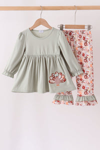 Turkey Applique Ruffle Pants Set
