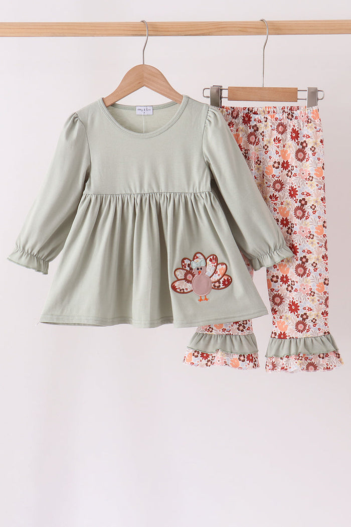 Turkey Applique Ruffle Pants Set