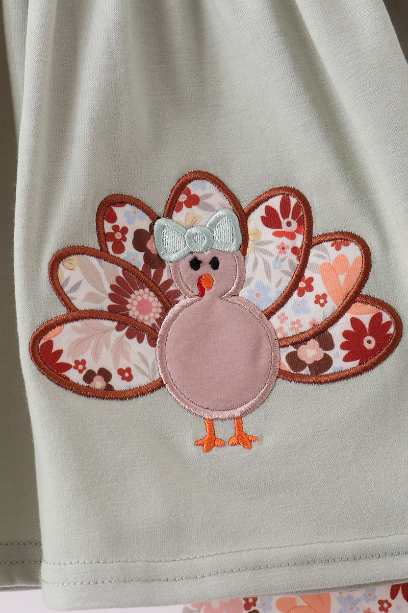 Turkey Applique Ruffle Pants Set