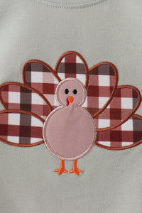 Turkey Applique Plaid Pants Set