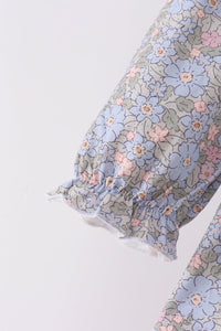 Blue Floral Bow Smocked Bloomer Set
