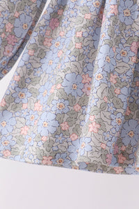 Blue Floral Bow Smocked Bloomer Set