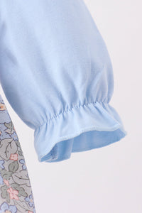 Blue Floral Bow Smocked 2pc Bubble Set