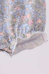 Blue Floral Bow Smocked 2pc Bubble Set