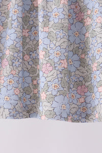 Blue Floral Bow Smocked Ruffle Pants Set