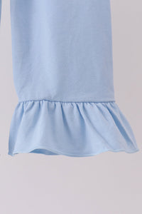 Blue Floral Bow Smocked Ruffle Pants Set