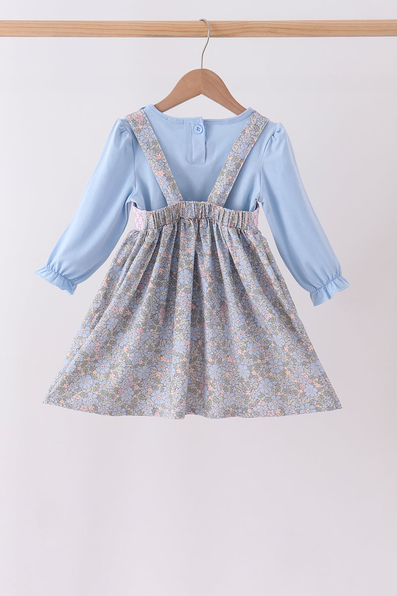 Blue Floral Bow Smocked 2pc Set
