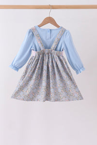 Blue Floral Bow Smocked 2pc Set
