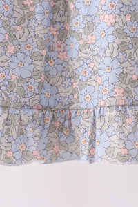 Blue Floral Bow Smocked Ruffle Dress