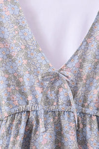 Blue Floral Ruffle Mom Dress