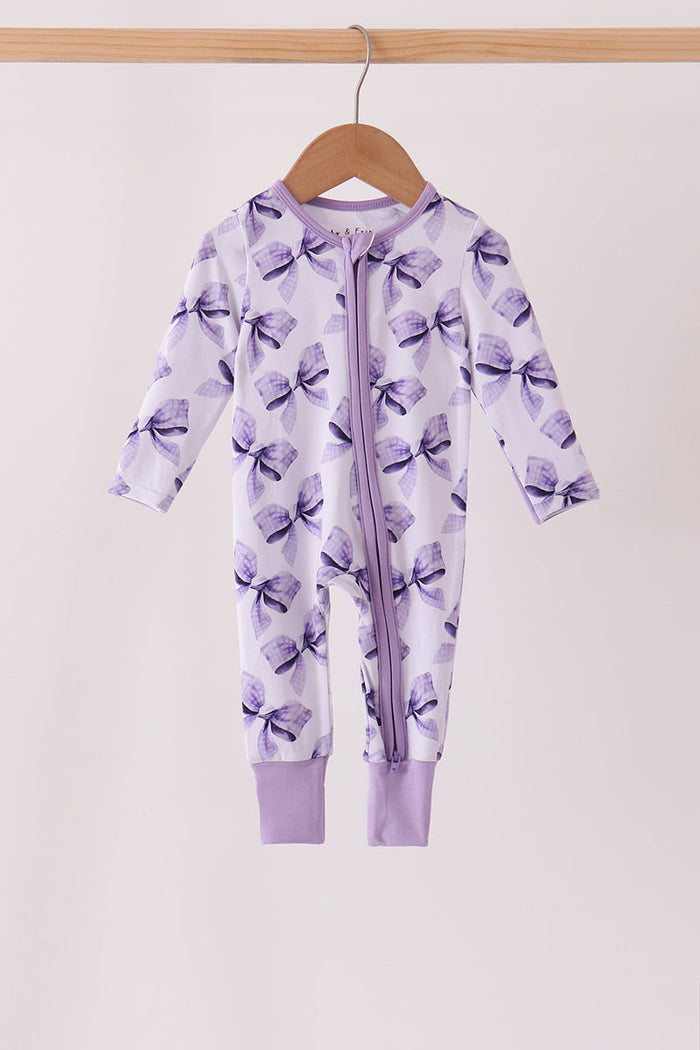 Purple Bow Zip Bamboo Romper