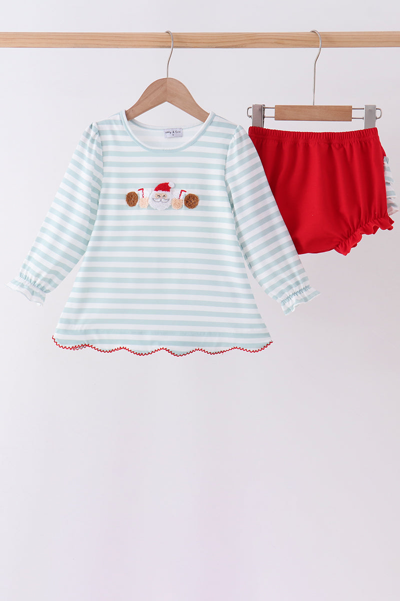 Santa french knot ruffle bloomer set