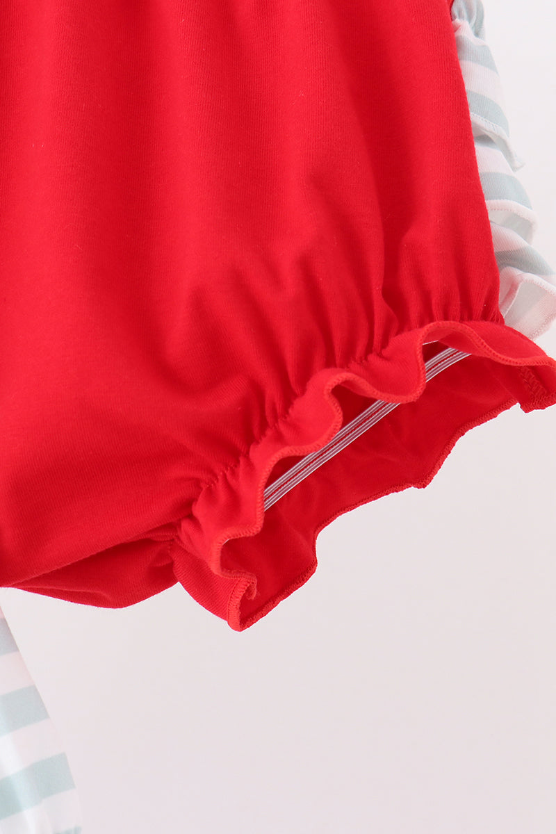 Santa french knot ruffle bloomer set