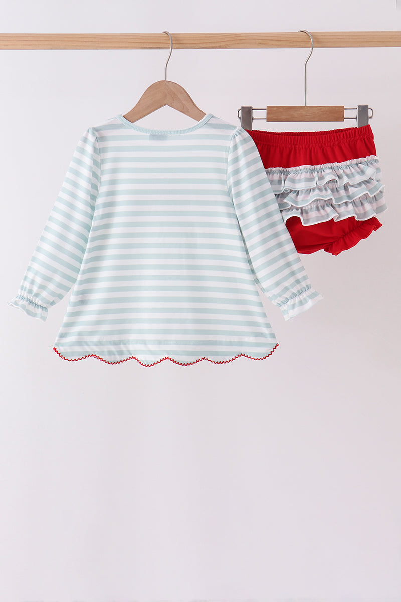 Santa french knot ruffle bloomer set
