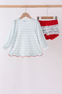 Santa french knot ruffle bloomer set